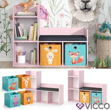 Дитячий стелаж Vicco Luigi рожевий 107,2x88,6 см з 2 коробками