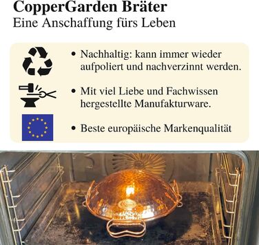 Мідний казан-катаплана CopperGarden® 18 см, ручне лудіння, португальський, для газу, вогню, гриля та духовки, ідеальна теплопровідність, молоткова обробка