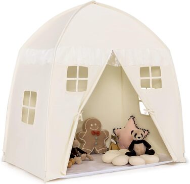 Дитячий ігровий будиночок GOPLUS XL, 143x100x155 см, з сумкою, килимком, дверцятами на блискавці та 4 вікнами, для 2-3 дітей від 3 років (Бежевий)