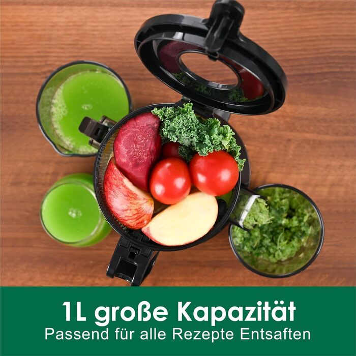 Фреш-прес Fretta: повільний соковичавник 1л, BPA-free Tritan, 200W, чорний