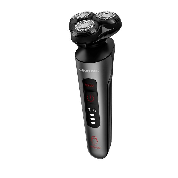 Електробритва Grundig ProClub MS 8130 для чоловіків, сенсор BeardCare, титанові леза, вологе та сухе гоління, корпус з 61% переробленого пластику, чорний/червоний/титан