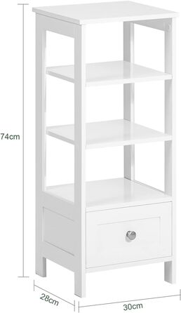 Приліжковий столик SoBuy FBT91-W з шухлядою та полицями, білий, 30x74x28 см – тумба для спальні, софі, телефону