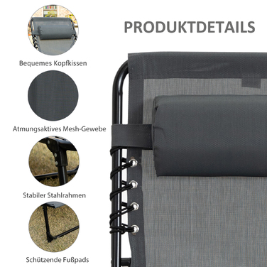 Складний садовий шезлонг Outsuuny Sun Lounger з подушкою, бічна кишеня, шезлонг з регульованою спинкою в 5 напрямках, стійкий до погодних умов шезлонг для кемпінгу з навантаженням до 120 кг, для садового пляжного басейну, сірий