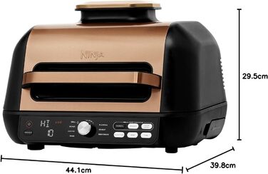 Електрогриль Ninja Foodi MAX PRO 7-в-1 з плоскою планчою, аерофритюрницею 3,8 л, цифровим термощупом, мідний/чорний, AG651EUCP