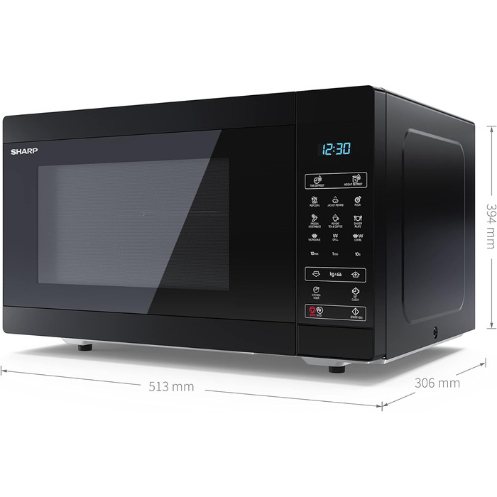 Мікрохвильова піч SHARP MS51EB, 900 Вт, 5 режимів, розмір 51,3x30,6x39,4 см, чорна, з функцією розморожування