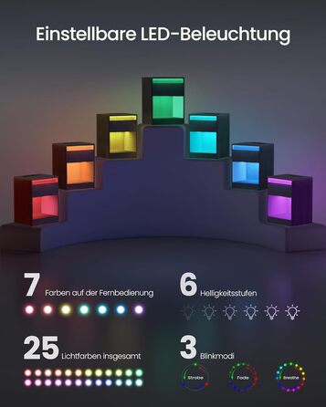 VASAGLE приліжковий столик з LED-підсвіткою, розетками та USB, сучасний, ящик, для спальні і вітальні, чорний