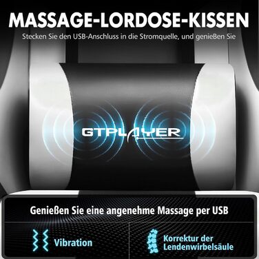 Ігровий крісло GTPLAYER з масажем, підніжка, підголовник, поперекова подушка, обертове, штучна шкіра, білий колір
