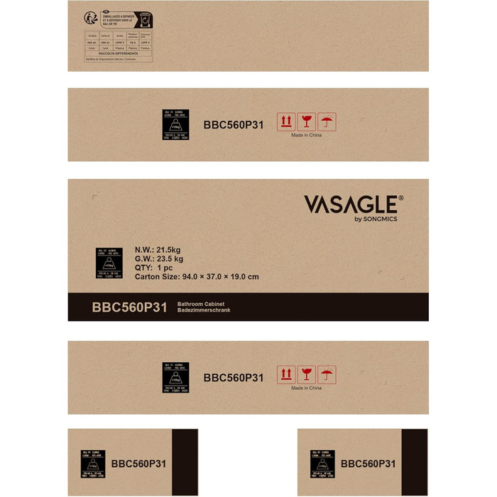 VASAGLE Шафа для ванної кімнати, класичний білий, з висувною шухлядою, відкритою полицею та регульованими полицями, 30x30x170 см, меблі для ванної