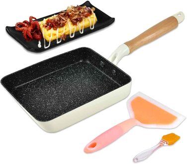 Японська сковорода для омлету Artcome Tamagoyaki з антипригарним покриттям, сіра, у комплекті з формою, силіконовою лопаткою та пензлем