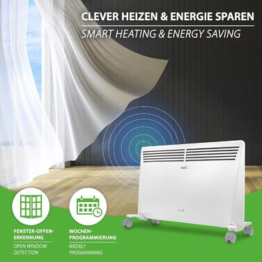 Електричний конвектор Ballu Heat Max 1500 Вт на роликах, настінний, з таймером і тижневим програмуванням