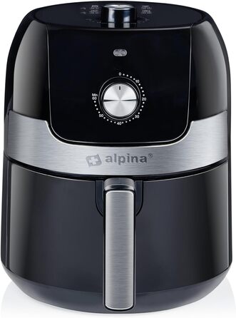 Аерофритюрниця Alpina 3,5 л, 1400 Вт, регульована температура 80-200°C, для 3-5 осіб, з таймером до 60 хв, метал, чорна, підходить для миття в посудомийній машині