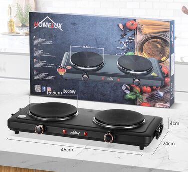 Електрична плитка Homelux 1000Вт, 5 режимів нагріву, для кухні, офісу або кемпінгу, чорна