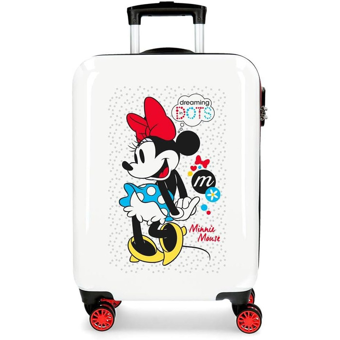 Дитяча валіза Disney Minnie Enjoy the Day, 40x55x20 см, біла, ABS-пластик, кодовий замок, 34 л, 2,8 кг, 4 подвійні колеса, ручна поклажа, червоно-біла