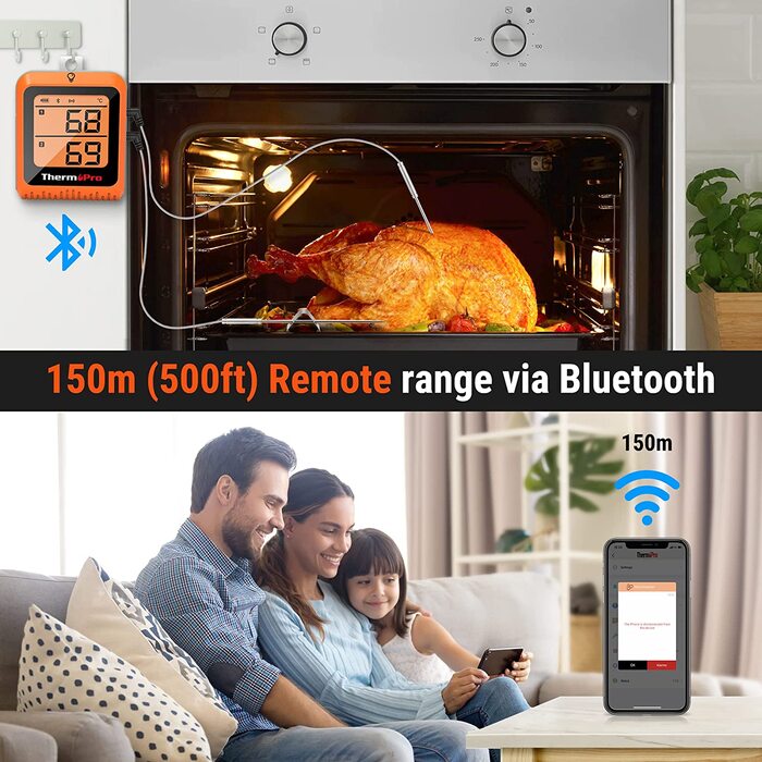 Кухонний термометр ThermoPro TP25H2 з таймером і Bluetooth, 150 м, для м'яса, гриля та духовки