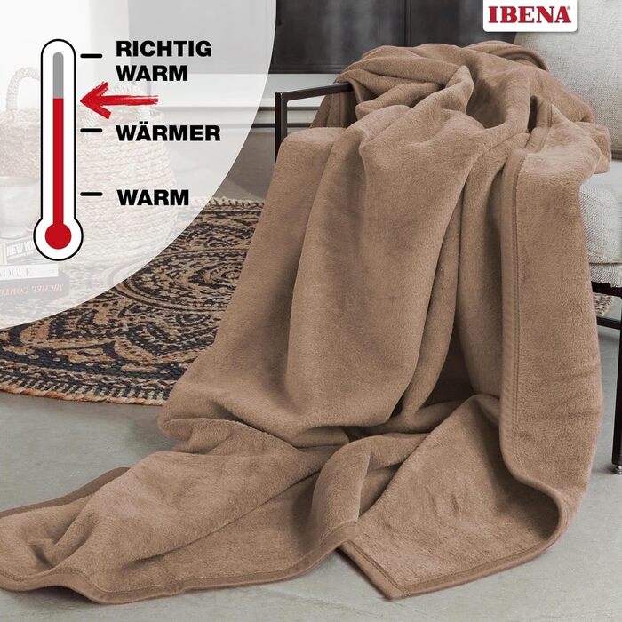Плед IBENA Porto 150x200 см, коричневий, м'який та легкий у догляді, бавовняна суміш