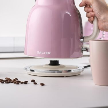 Електрочайник Salter Retro 1,7 л, 3 кВт, бездротовий, рожевий, знімний фільтр від накипу, захист від перегріву, авто вимкнення, індикатор рівня води, EK5737PNKVDE
