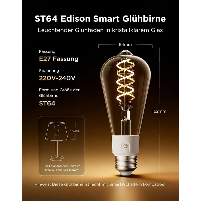 Розумна LED лампа Govee Smart Edison E27 RGBWW, 500лм, димнування, форма ST64, набір 2 шт