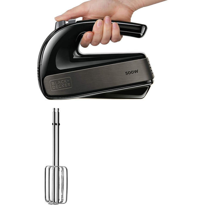 Міксер BLACK+DECKER BXMX500E 500Вт, 5 швидкостей, турборежим, 2 вінчики, 2 гаки, знімні насадки