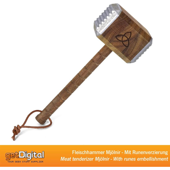 Кухонний молоток для м’яса Thor Mjölnir getDigital, акація, алюміній, з рунами