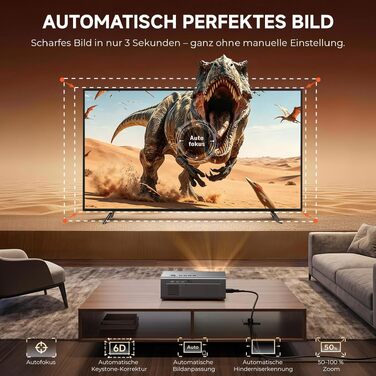 4K Smart проєктор KOGATA з Wi-Fi та Bluetooth: HDR10+, автофокус, 6D Keystone, Dolby Audio. Для дому, саду та стрімінгу (Титан Сірий)