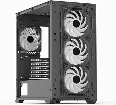 Корпус для ПК AeroCool D301A, ігровий Mid-Tower, оптимізований повітряний потік, дерев'яна Mesh-панель, 4 RGB-вентилятори, USB Type-C, сумісний з ASUS/MSI M-ATX, чорний