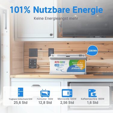 LiFePO4 акумулятор Redodo 12V 100Ah для підсидіння з Bluetooth та Smart BMS 100A, DIN H8/L5 (H190)