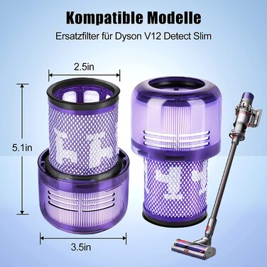 HEPA фільтр для пилососа Dyson V12 Detect Slim, комплект 3 фільтри + щітка, змінний фільтр 971517-01, аксесуари для акумуляторного пилососа
