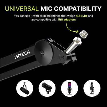 Стійка для мікрофона IXTECH MI06 Heavy Duty: кріплення на стіл для стрімінгу, геймінгу, подкастів з кабелями (Large)