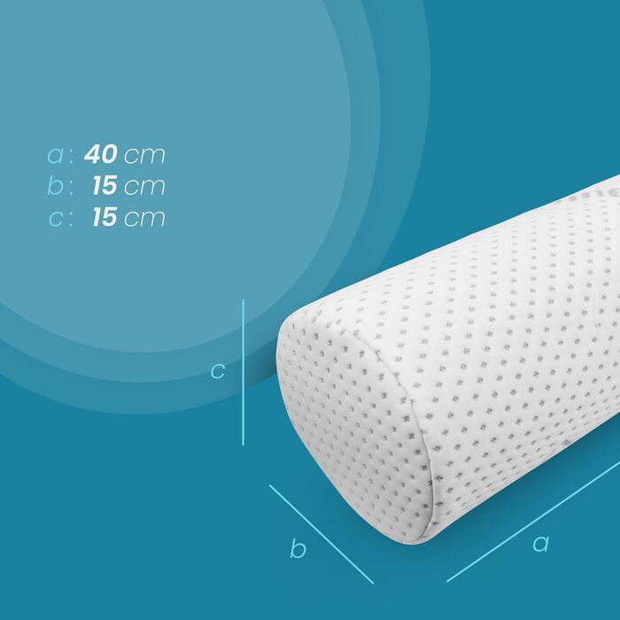 Подушка для шиї Bestlivings з піни Memory Foam (30x35x9 см) з антимікробним срібним чохлом Öko-Tex, Ролик для шиї 40x15 см