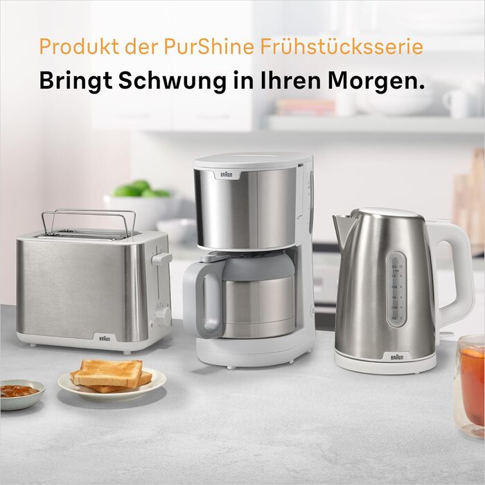 Кавоварка Braun PurShine KF 1500 WH фільтраційна, 10 чашок, скляний глечик, OptiBrew, авто вимкнення, 1000 Вт, біла
