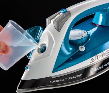 Паровий праска Russell Hobbs 23971-56 Supreme Steam Pro, керамічна підошва, потужність 2600 Вт, з функцією потужного парового удару, синій/білий