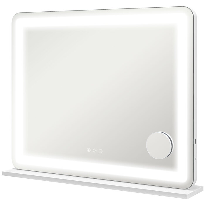 Дзеркало для макіяжу з LED-підсвіткою 80x60 см, косметичне дзеркало з 3 режимами світла, USB-зарядкою та 10-кратним збільшенням