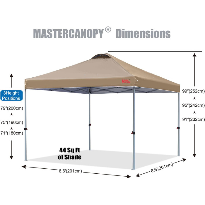Тент шатер MasterCanopy Pop-up 3x3 м, швидкозбірний, з регулюванням висоти, UPF50+, водостійкий, з сумкою та пісочниками для кемпінгу, заходів, саду