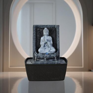 Фонтан для медитації Zen'Light Nirvana з Буддою та LED-підсвіткою. Сучасний декор для дому, Фен-Шуй, сірий, H 26 см