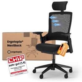 Офісний стілець Ergotopia NextBack: ергономічний стілець для спини, витримує 150 кг, 5 років гарантії, чорний