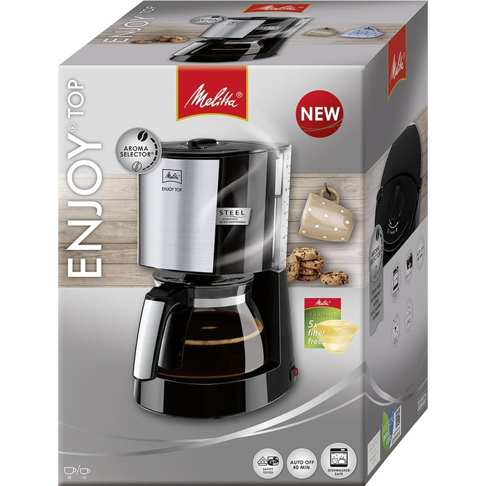 Кавоварка фільтраційна Melitta Enjoy Top з скляним глечиком, краплезупинкою, 10 чашок, чорна