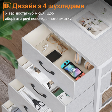 Кутовий письмовий стіл ODK L-подібний білий з 4 шухлядами, USB і розетками, полицею для монітора, для домашнього офісу, 140x80x84,7 см