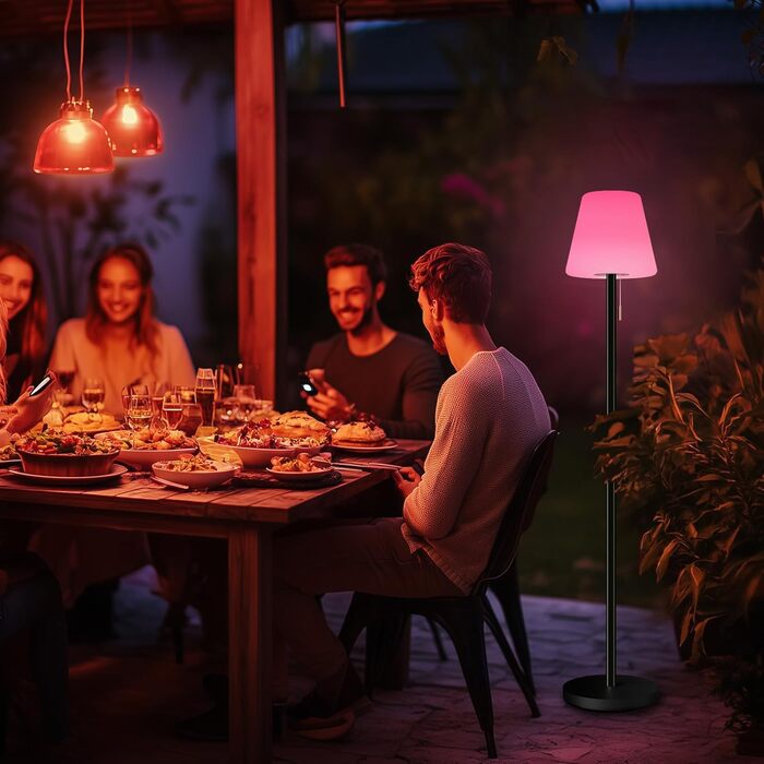 Сонячна LED стійка лампа для вулиці з акумулятором, димуванням, теплим білим та RGB світлом, з датчиком світла, водонепроникна для тераси