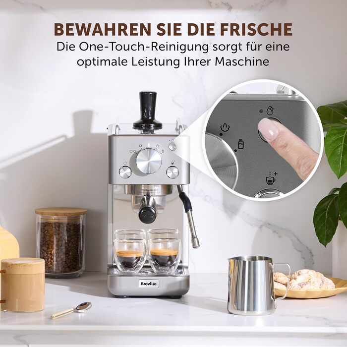 Кавомашина Breville Barista Slim VCF185X с молоковідбійником, 15 бар, срібляста - для капучино та лате