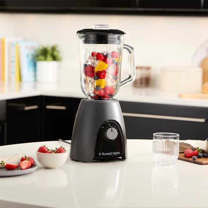 Стаціонарний блендер Russell Hobbs Smoothie Maker 27121-56, скляна чаша 1.5л, 850 Вт, 2 швидкості та імпульсний режим, Matte Charcoal