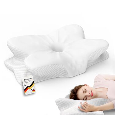 Ергономічна подушка для шиї з ефектом пам'яті Memory Foam, щільність 50D, сіро-біла