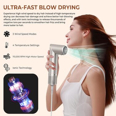 UKLISS Airstyler 5 в 1: Фен-щітка, стайлер для волосся з іонізацією та насадкою для кудрі (Золотий)