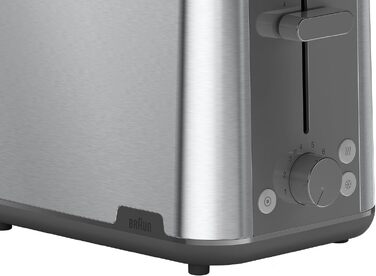 Тостер Braun PurShine HT1510 WH – 2 відділення, 8 режимів підсмажування, розморожування, підігрів, висувний піддон, 900 Вт, сірий