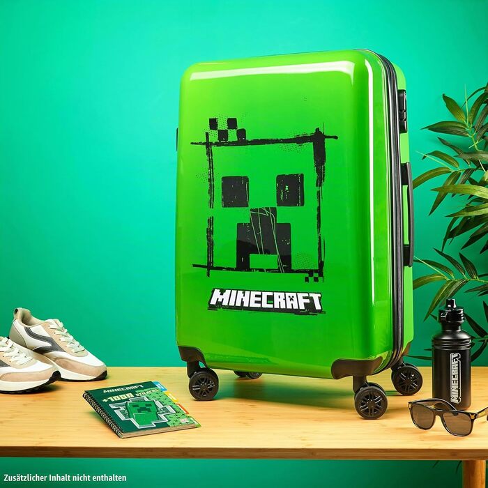 Дитяча валіза-тролей Minecraft на 4 колесах, пластикова жорстка валіза для подорожей, велика, зелена (розмір L)