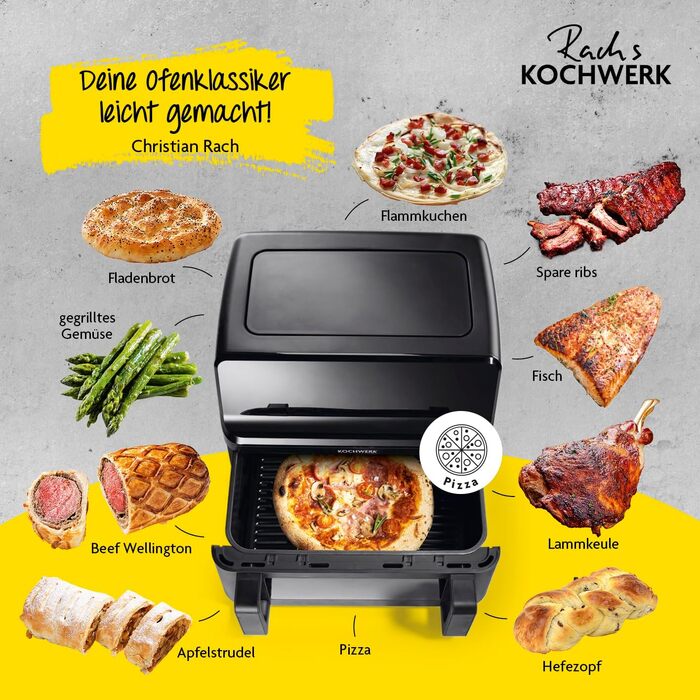 Аерофритюрниця Rachs KOCHWERK Vario-Doppelkammer 9 л з подвійною камерою, сенсорним керуванням та 8 програмами, 2700 Вт, чорна
