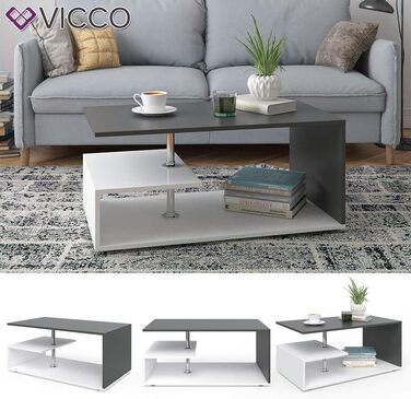 Журнальний стіл Vicco Guillermo білий/антрацит 91x41x53 см