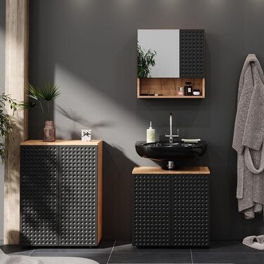 Шафа для ванної Vicco Irma, золота дубова/антрацит, 60x81 см, антрацит з візерунком