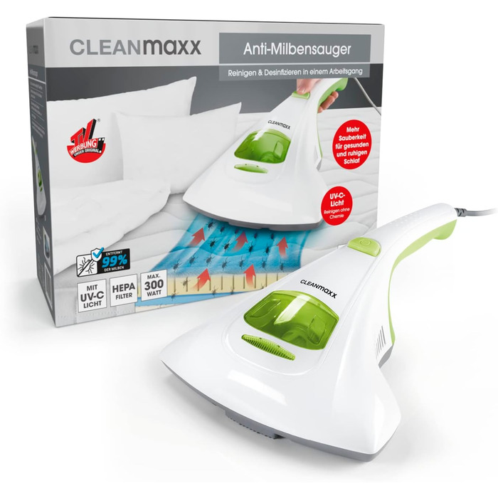 Ручний пилосос CLEANmaxx проти пилових кліщів з UV-C, до 99% знищення, без хімії, для матраців, алергіків