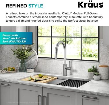 Змішувач кухонний Kraus KPF-3104SFS Oletto з витяжним душем, нержавіюча сталь, 44 см