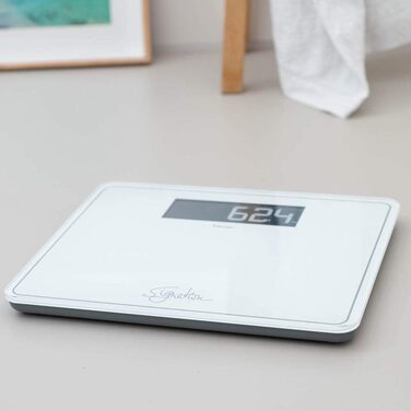 Ваги для людей Beurer GS 410 Signature Line, білі, скляні, з великою платформою 35x30 см, максимальна вага 200 кг, чорний XXL-дисплей, супербіле безпечне скло